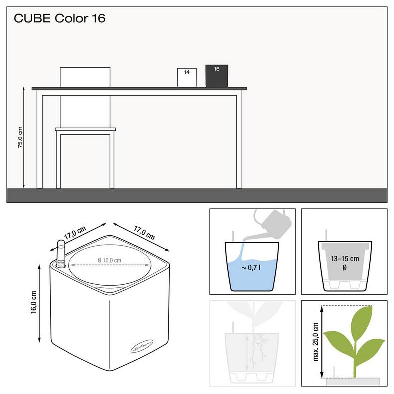 Podrobné rozmery kvetináča Lechuza Cube Color 16